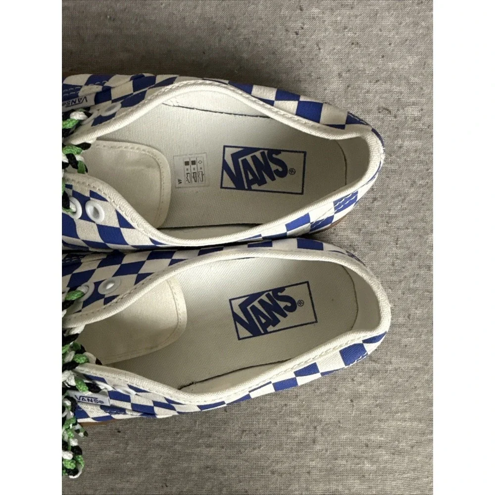 Vans Authentic Women's Blue White Checkerboard Canvas Gum Bottom shoes Size 8.5